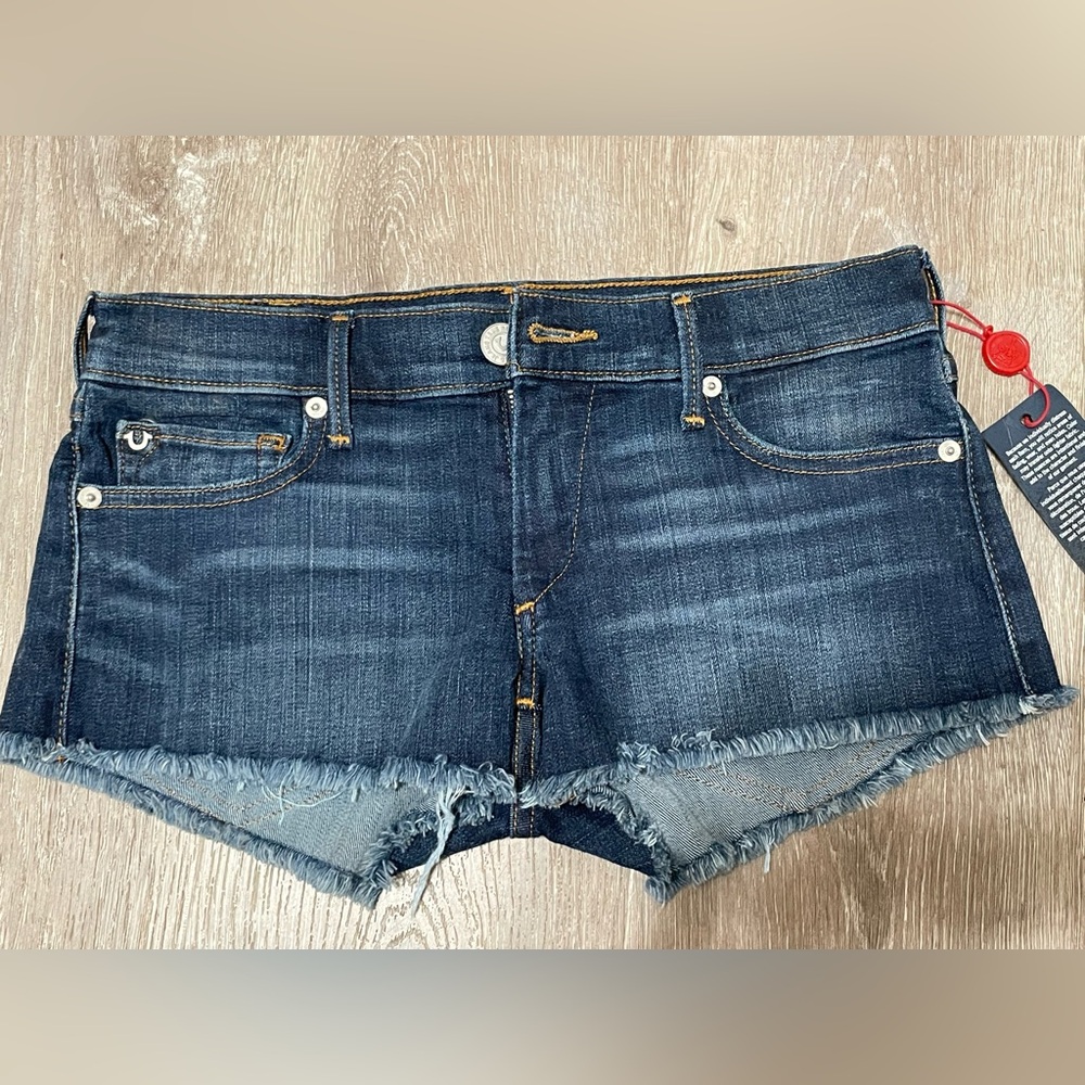 🔥🔥TRUE RELIGION Dark Blue Frayed Hem Denim Shorts